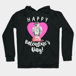 Happy Valentine's Day African Grey Parrot Watercolor Hoodie